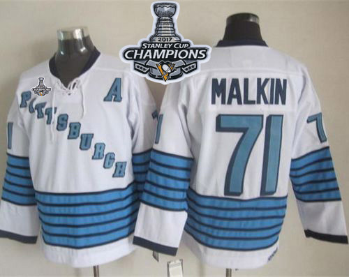 Penguins #71 Evgeni Malkin White/Light Blue CCM Throwback Stanley Cup Finals Champions Stitched NHL Jersey
